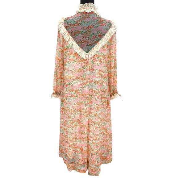 Vintage Saks Fifth Avenue 70's Tulip Print‎ Chiffon Lace Robe - Picture 7 of 11